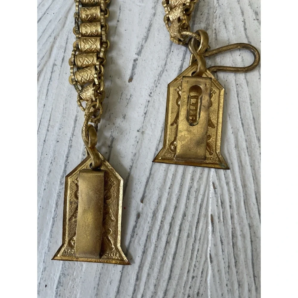 Vtg Fraternal Society  Sword Belt Hanger Gold Tone Chain & Medals Regalia Lot